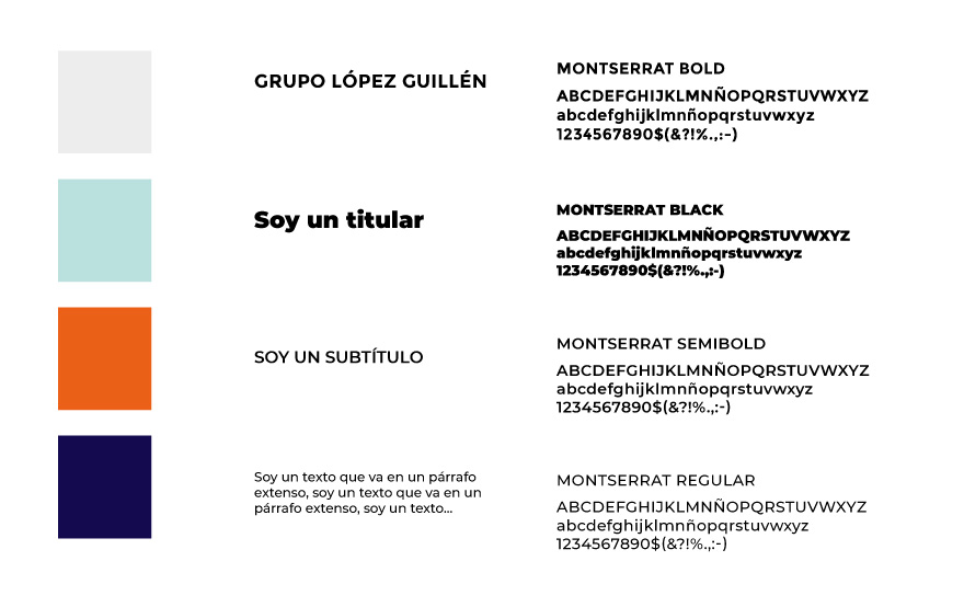 colores y tipografía elegidos para Grupo López Guillén